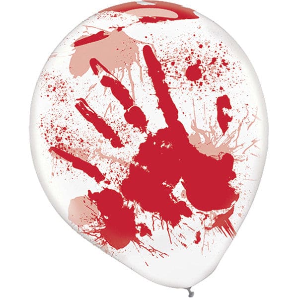 Asylum Printed 12in Latex Balloons - Clear w/Red Blood Splatter 6ct