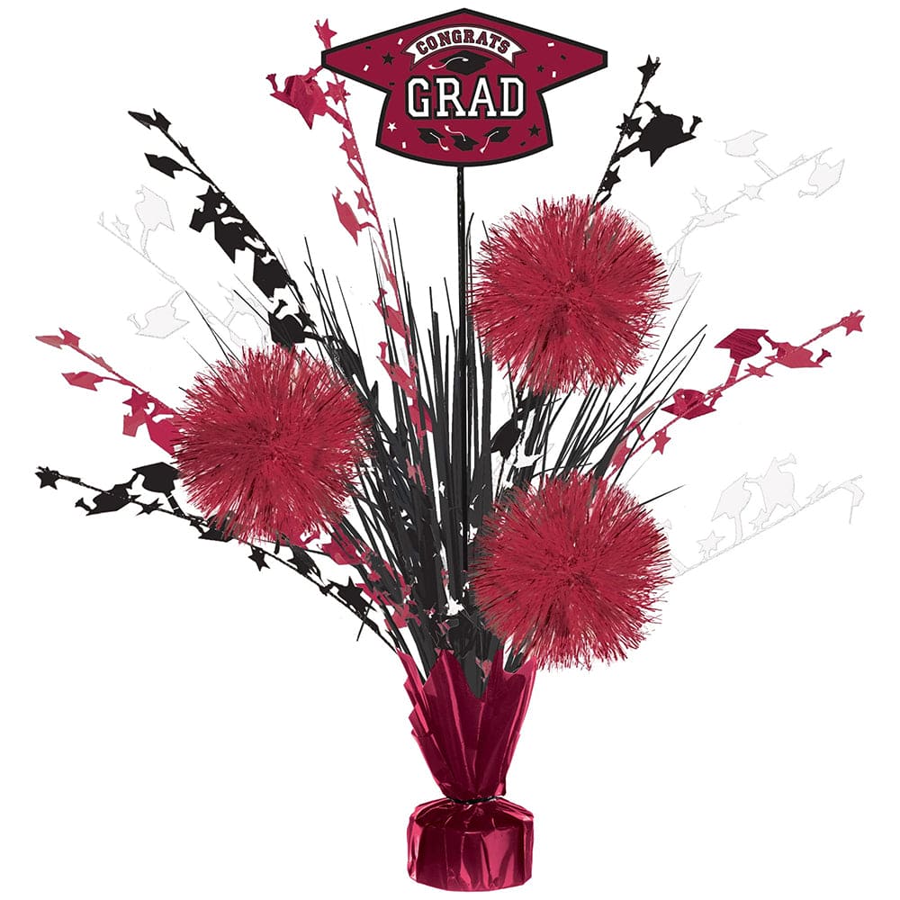 Grad Tinsel Burst Centerpiece - Maroon 18in