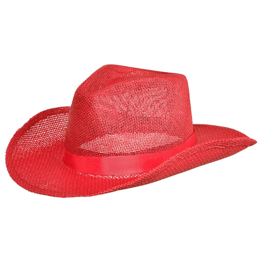 Straw Cowboy Hat - Red
