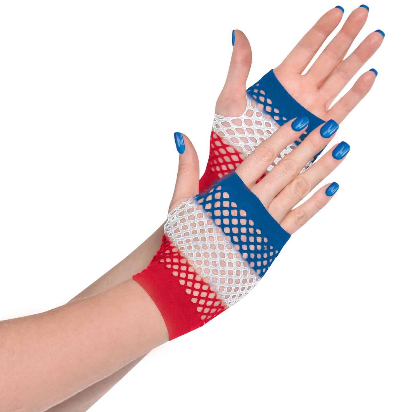 Fishnet Short Gloves Red White Blue