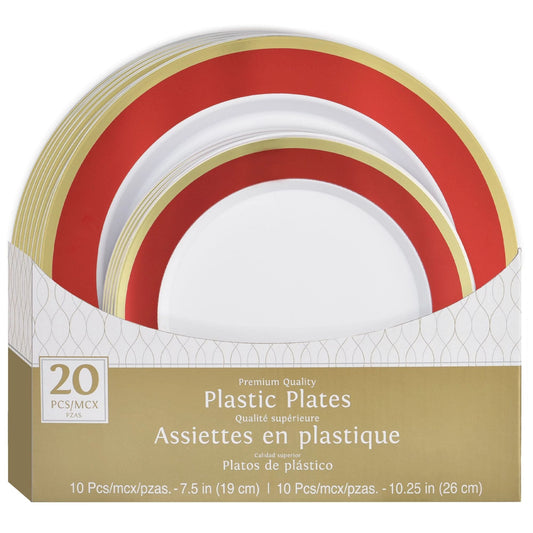 Multipack, Hot Stamped Plastic Border Plates - Apple Red 20 Ct