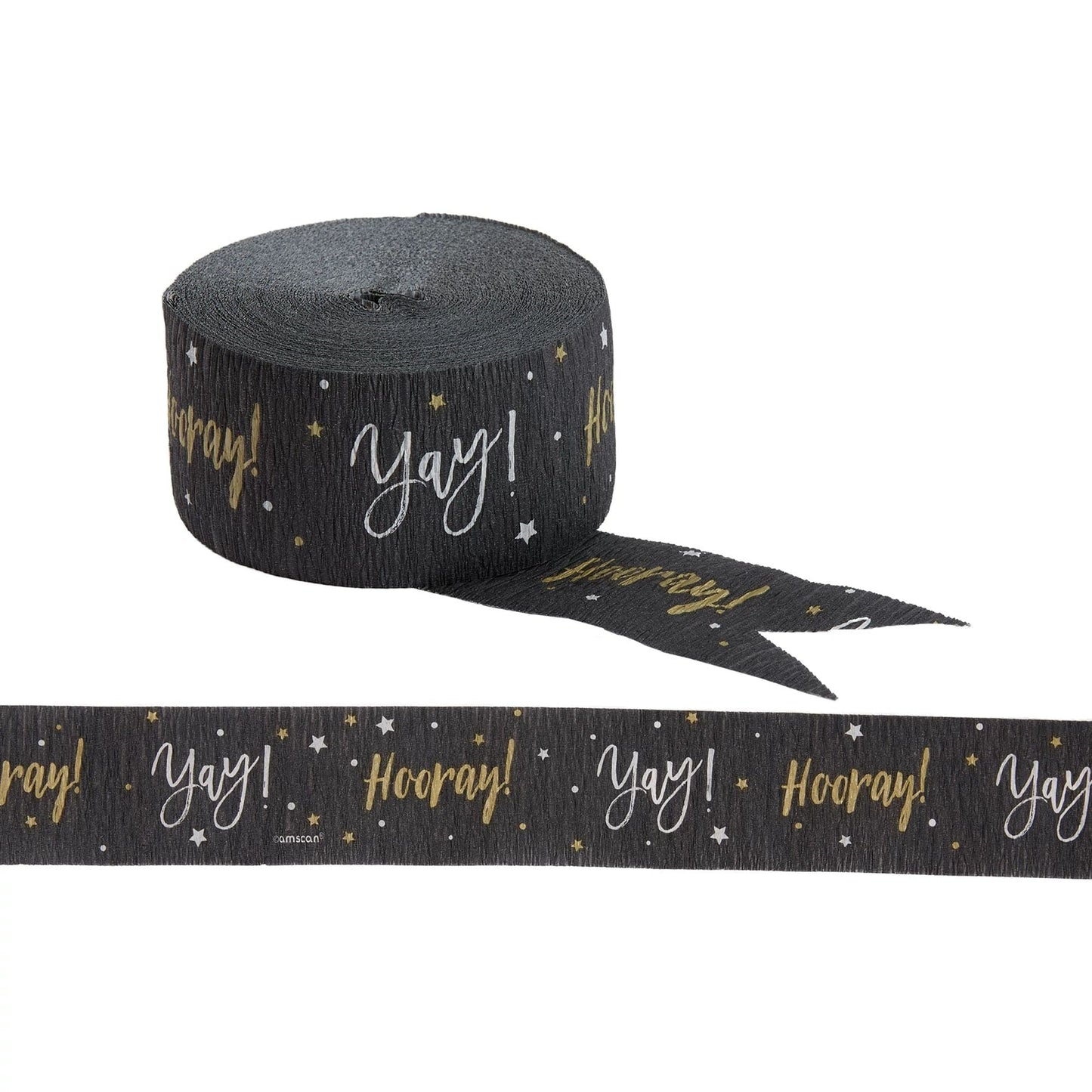 Hooray Yay Crepe Streamer - Black/Silver/Gold 81ft