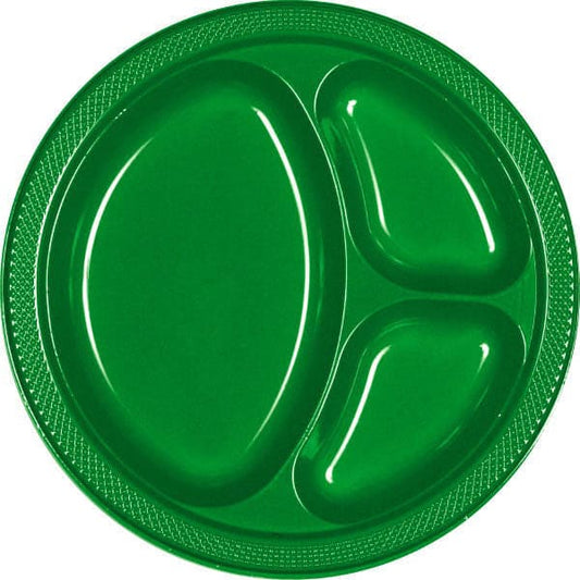 Festive Green 10.25in Divided Round Plastic Plates 20 Ct