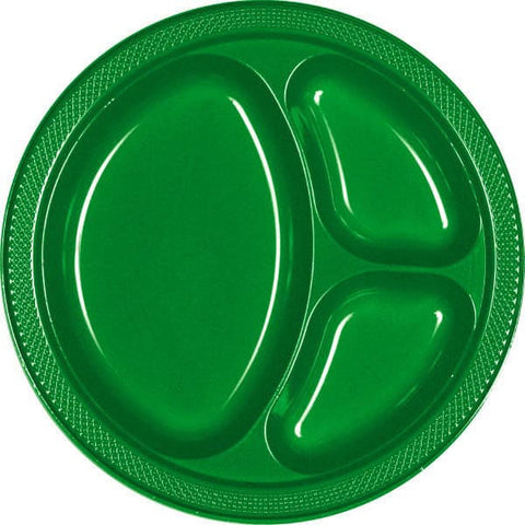 Festive Green 10.25in Divided Round Plastic Plates