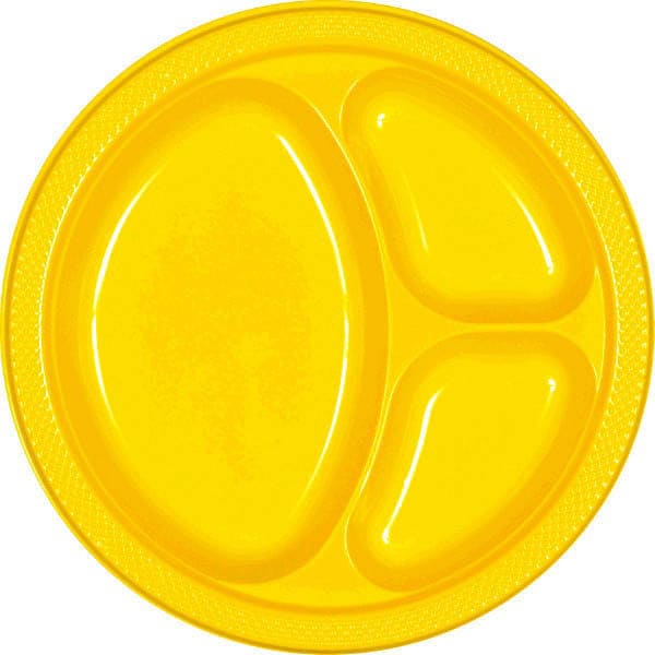 Yellow Sunshine 10.25in Divided Plastic Plates 20 Ct