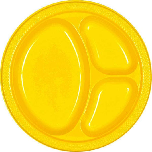 Yellow Sunshine 10.25in Divided Plastic Plates 20 Ct