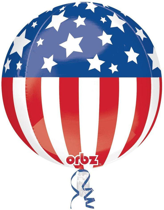 16in Orbz Patriotic Red, White and Blue Stripes Balloon