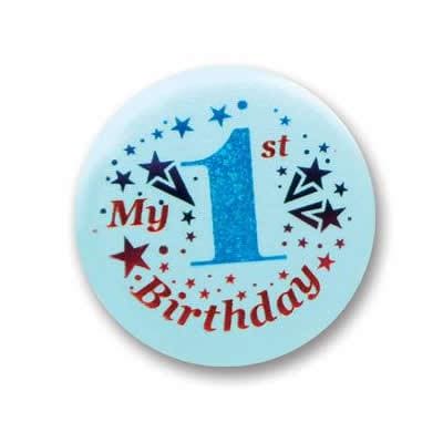 My 1st Birthday Blue Satin Button 2"