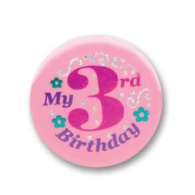 My 3rd Birthday Pink Satin Button 2in