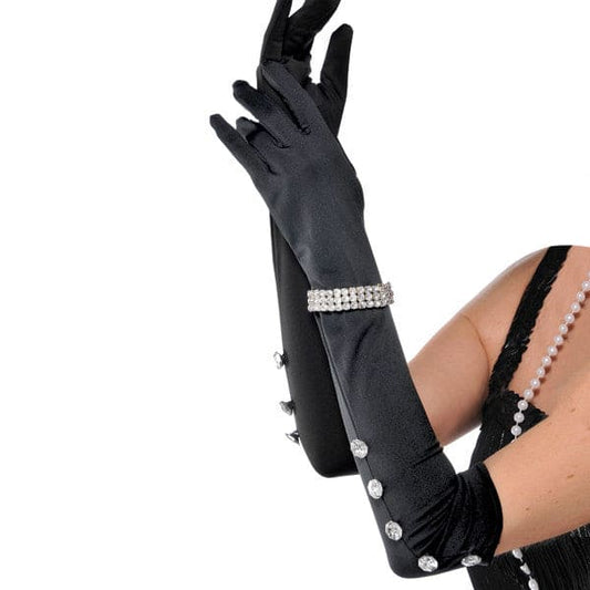 Satin Gloves With Rhinestone Bracelet