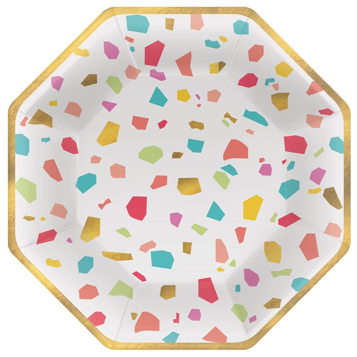 Rainbow Terrazzo Metallic Octagon 10in Dinner Plate 20 Ct