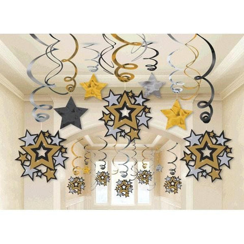 Hollywood Stars Hanging Swirl Decorations (30pc)