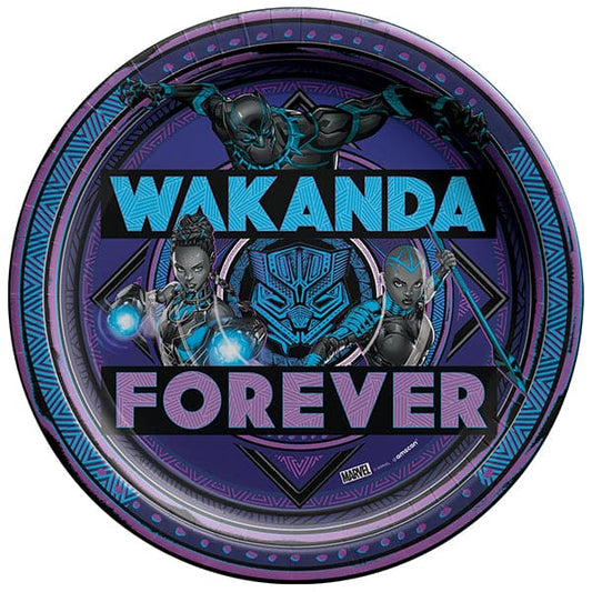 Black Panther Wakanda Forever 9in Round Dinner Paper Plates 8ct