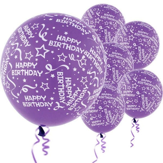 12 inch Birthday Confetti Latex Purple Balloon 6 ct