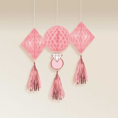 Blush Wedding Honeycomb Hanging  Decorations 3 Ct