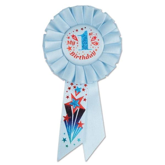 My 1st Birthday Blue Rosette Ribbon