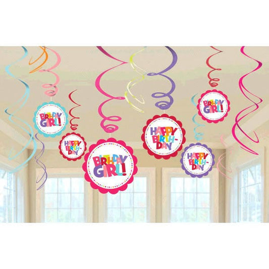 Happy Birthday Girl Foil Swirl Value Pack Decorations