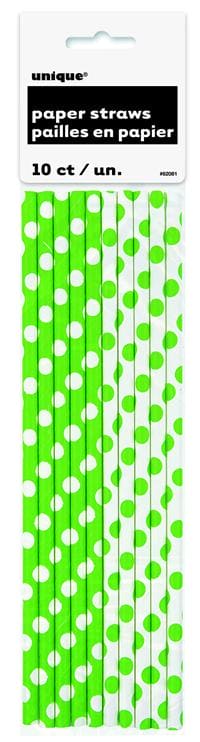Lime Green Dots Paper Straws