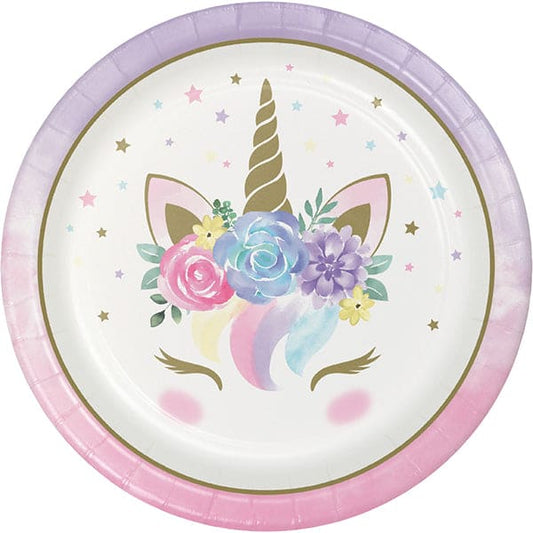 Unicorn Baby 9in Round Dinner Paper Plates 8ct