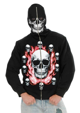 Flaming Skulls Zip-Up  Adult Hoodie Costume