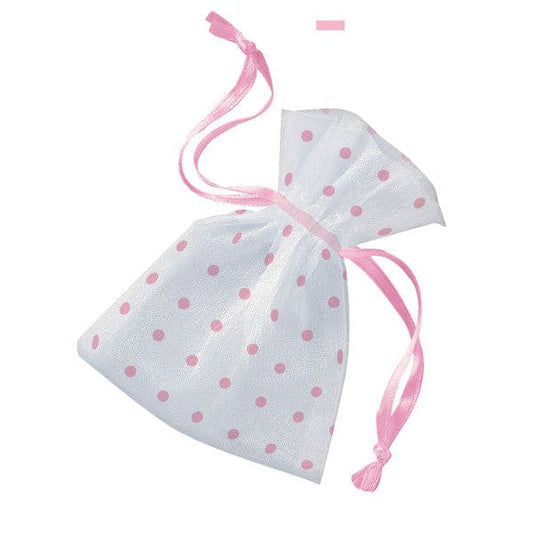 Organza Bags White with Pink Dots 6ct