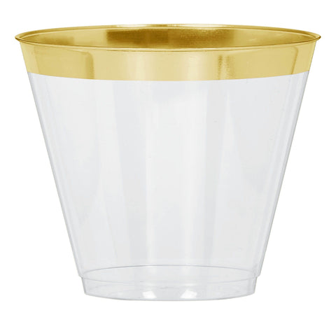 Clear 9oz  Plastic Tumblers  With Gold Trim 24ct