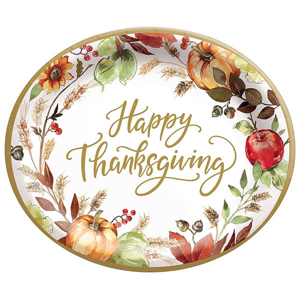 Grateful Day Thanksgiving Turkey 10 x 12in Oval Plates 18 Ct