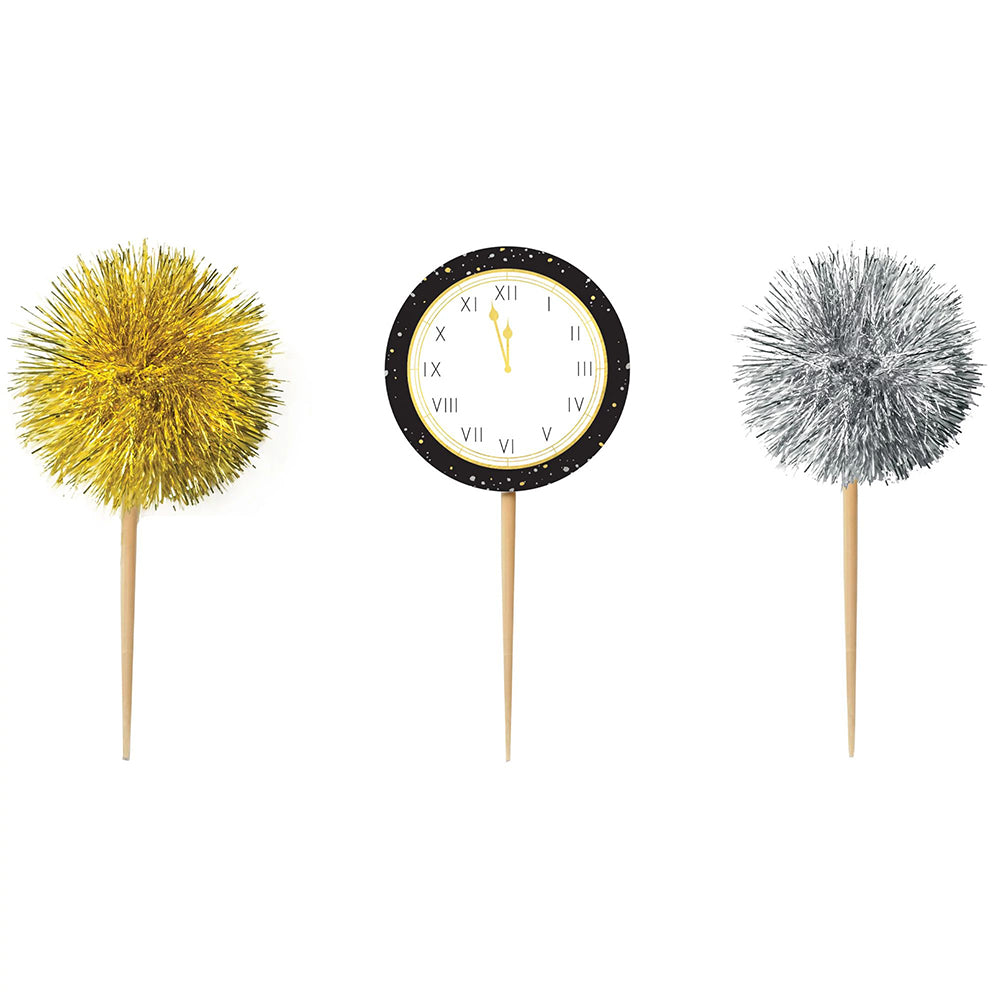 New Years Tinsel and Clocks Picks 16 Ct