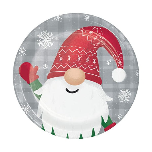 Holiday Gnomes 7in Round Luncheon Paper Plates 8 Ct