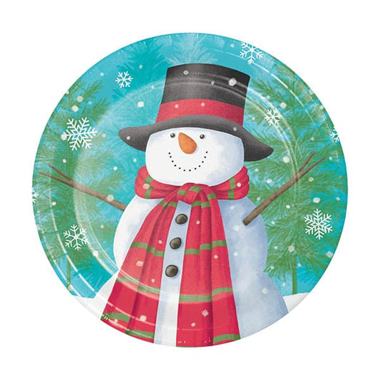 Smiling Snowman 7in Round Luncheon Paper Plates 8 Ct