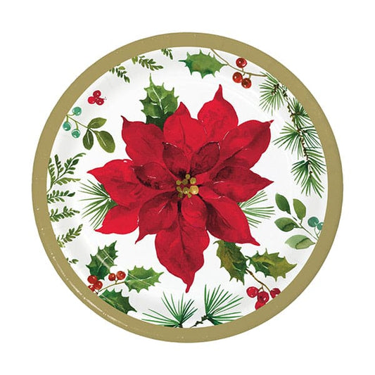 Poinsettia 7in Round Luncheon Paper Plates 8 Ct