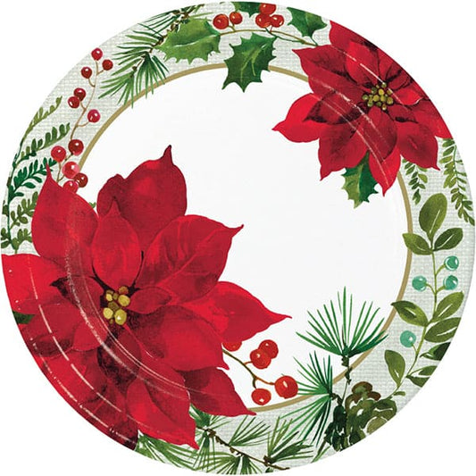 Poinsettia 9in Round Dinner Paper Plates 8ct