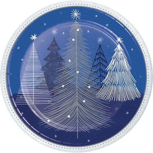 Silver Snow Round Dinner Paper Plates 8 Ct