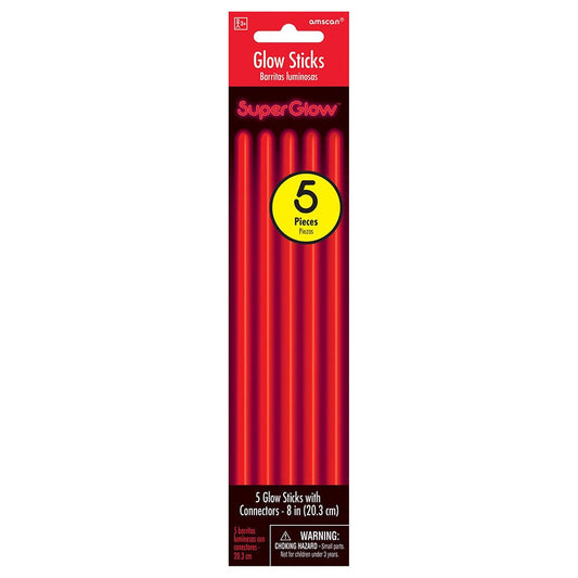 Super Glow Sticks 8in Red 5ct