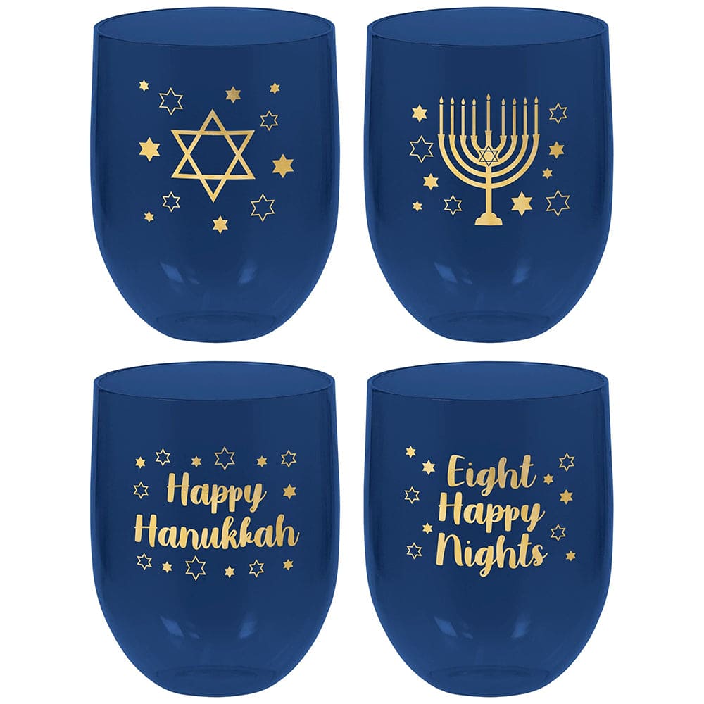 Hanukkah Stemless 15.2 oz Plastic Drinking Glasses 4ct