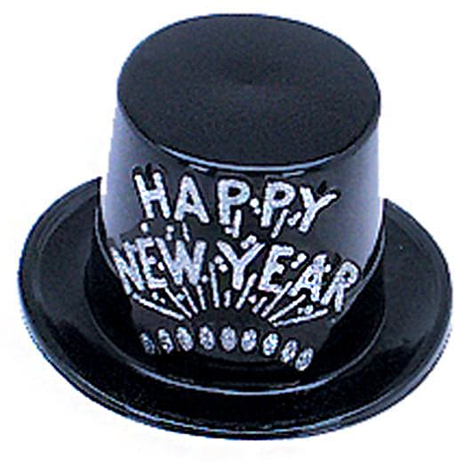 Black Top Hat with Silver Glitter Happy New Year