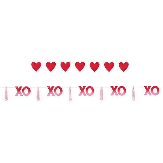 Xoxo Tassel & Stuffed Hearts Banner Set 2 Ct