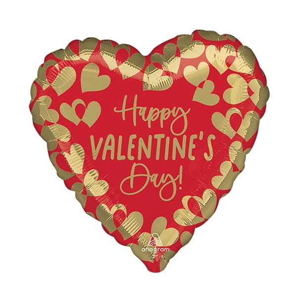 Gold Valentine Hearts 28in Metallic Balloon