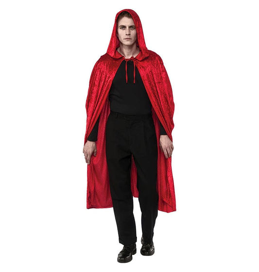 Long Red Velvet Hooded Cape