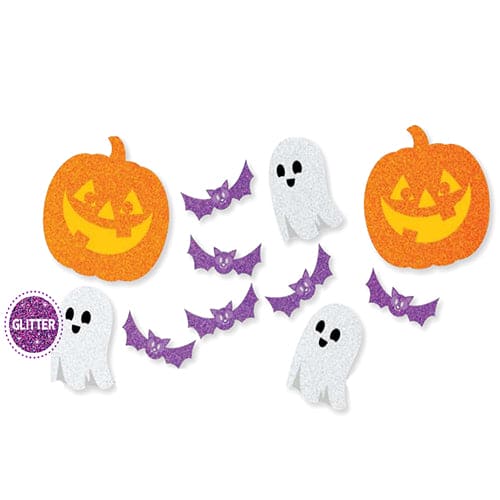 Halloween Glitter Ghost, Pumpkin and Bats Cutouts pack 12 ct