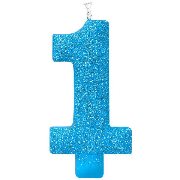 Blue Glitter First Birthday Candle