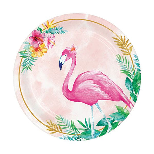 Flamingo Floral Round Luncheon Paper Plates 8 Ct