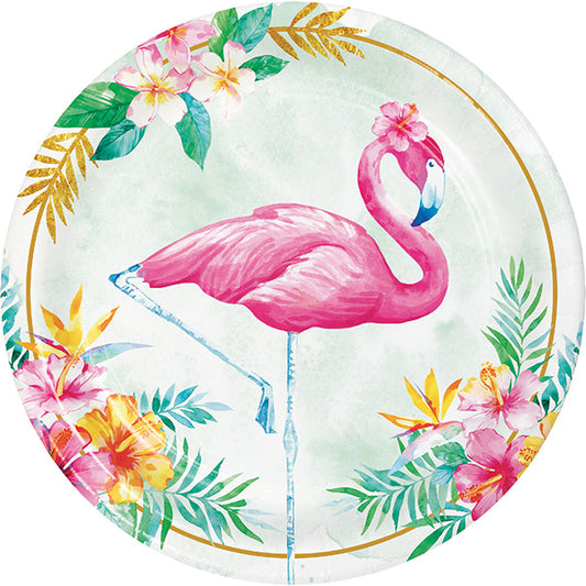 Flamingo Floral 9in Round Dinner Paper Plates 8 Ct