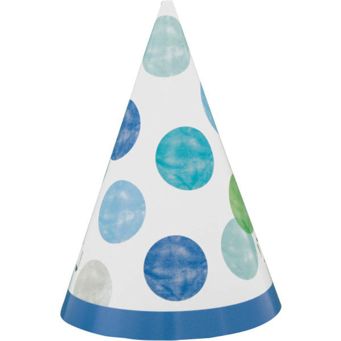 First Birthday Blue Mini Party Paper Cone Hats 8 Ct