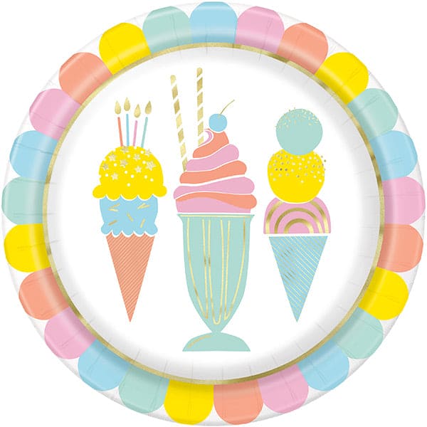 Pastel Ice Cream Round Dinner Paper Plates 8ct