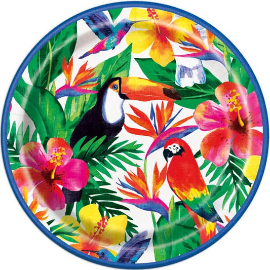 Palm Tropical Luau 9in Round Dinner Paper Plates 8ct