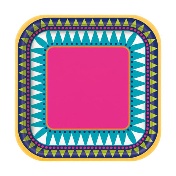 Boho Fiesta 7in Square Luncheon Paper Plates 8 Ct