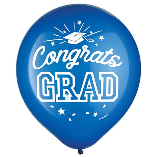 Grad Latex Balloons - Bright Blue 15 Ct