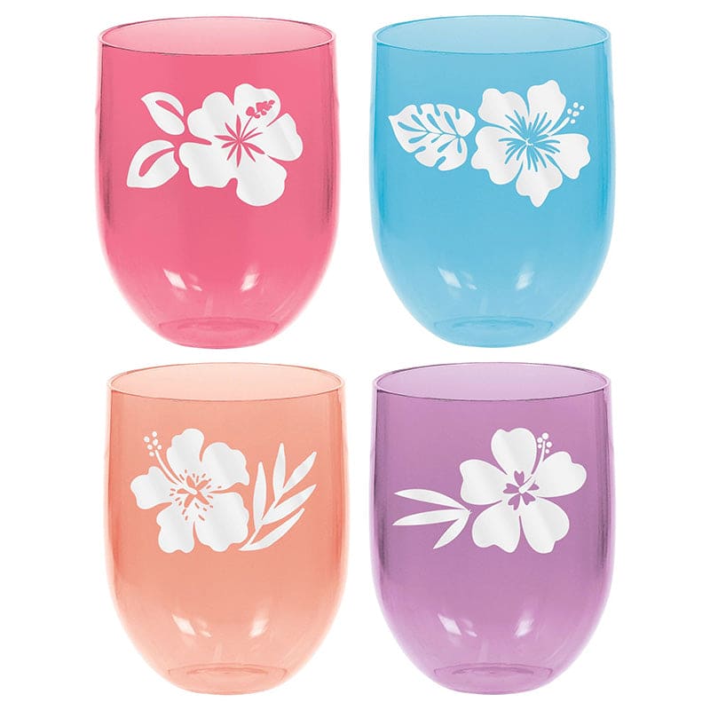 Hibiscus Luau, Hawaiian Stemless 15.2oz Plastic Wine Glasses