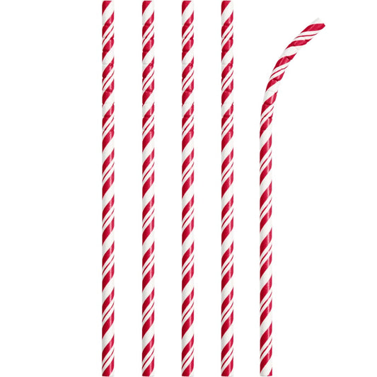 Classic Red Striped Paper Straws 24 Ct